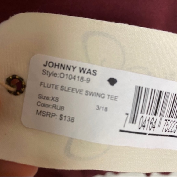 Johnny Was | Bell Sleeve Pom Pom Trim Top Wine XS - Picture 7 of 9